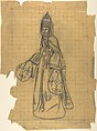 Russian female costume, Léon Bakst  Russian, born present day Belarus, Graphite on tracing paper