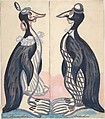 Two penguins , male and female, Sergey Sudeykin Russian, graphite, brush and black ink, gouache, watercolor, modern mount