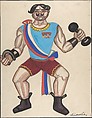 Champion strong man, Sergey Sudeykin  Russian, Brush and black ink, gouache, watercolor; traces of graphite framing lines