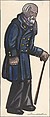 Old man with a cane, Sergey Sudeykin  Russian, Brush and black ink, gouache, watercolor; with traces of graphite framing lines