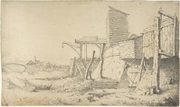 Building On a Riverbank, Anonymous, British, late 18th century  British, Pen and black ink