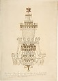 Large Chandelier at Carlton House, Pall Mall, Edmund Thomas Parris British, Pen and ink, brush and wash and watercolor