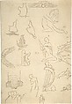 Sketches of Miscellaneous Egyptian Details and Figures (recto and verso), William Pitts (British, London 1790–1840 London), Pen and brown ink