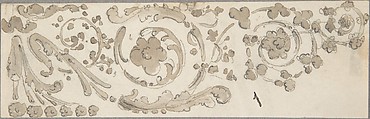Sketch of Foliate Decoration, William Pitts  British, Pen and brown ink, brush and brown wash, over graphite