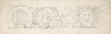 Design for Ornamental Frieze with Shell, Foliage and Satyr's Head (recto); Figural Studies (verso), William Pitts (British, London 1790–1840 London), Graphite