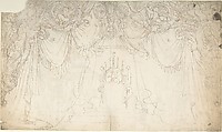 Design for Bed Alcove (recto); Studies for Statues and Carvings on Bed (verso), William Pitts (British, London 1790–1840 London), Pen and brown ink