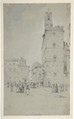 The Palazzo dei Priori, Volterra, David Roberts  British, Scottish, Black graphite, heightened with white on blue paper
