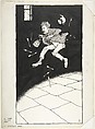 "He Made for the Door" (for "The Chocolate Ghost" in "Topsy-Turvy Tales"), William Heath Robinson  British, Pen and black ink, brush and wash