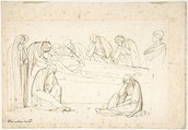 Mourning Figures: possibly a copy after a fresco by Cimabue, George Romney (British, Beckside, Lancashire 1734–1802 Kendal, Cumbria), Pen and brown ink over traces of black chalk