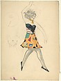 Female dancer in cubist costume holding a knife, Sergey Chekhonin Russian, graphite, watercolor.