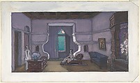 Stage design for Nikita Balieff's theatrical company called Chauvre-Souris, New York City, Sergey Sudeykin  Russian, Traces of graphite, gouache, framing lines, heightened with white, on brown card paper
