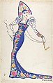 Oriental costume design for elegant woman, Boris Konstantinovitch Bilinsky Russian, Graphite, gouache, brush and black ink