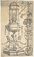 Candelabra Grotesque with an Hexagonal Pavillion on a Foot, Anonymous, Italian, 16th century ?, Pen and black ink, brush and gray wash