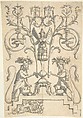 Candelabra Grotesque with a Winged Female Term on a Pedestal, Anonymous, Italian, 16th century, Pen and black ink, brush and gray wash