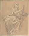 Allegorical Figure of the City of Piacenza, for a Pendentive in the Chapel of Saint-Roch, Church of Saint-Sulpice, Paris (recto); Studies for the Same Figure (verso), Alexandre Denis Abel de Pujol (French, Valenciennes 1785–1861 Paris), Graphite, heightened with white on beige paper; squared in graphite