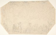 "The Social Day" from the "World of Miniature", Thomas Rowlandson  British, Graphite, with blind scoring, and on verso, graphite blacking for tracing