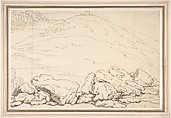 Hilly landscape with rocks, Thomas Rowlandson  British, Pen and ink, brush and wash