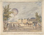 Balloon Ascending Near the Entrance to Lord's Cricket Ground, 1839, Robert Bremmel Schnebbelie British, Watercolor