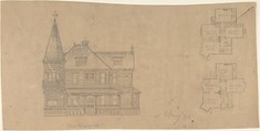Design for a House, Front Elevation and Plans, W. Strong British, Graphite