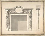 Design for a Fireplace with Frontal and Profile Views, Attributed to James Stuart (British, London 1713–1788 London), Pen and black ink, brush and gray wash