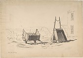 Irish cars (Study of two carts in a landscape), Cornelius Varley British, Pen and black ink, brush and gray wash, over graphite