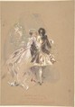 Young Couple Seen From Behind, Hippolyte-Omer Ballue (French, Paris 1820–1867 Paris), Watercolor over graphite