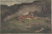 Tiger, Antoine-Louis Barye (French, Paris 1795–1875 Paris), Watercolor on heavy wove paper