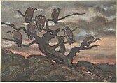 Vultures on a Tree, Antoine-Louis Barye (French, Paris 1795–1875 Paris), Watercolor on wove paper