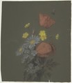 Floral Design, Antoine Berjon (French, Lyon 1754–1843 Lyon), Red, black, white, and yellow chalk