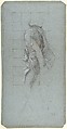 Standing Soldier: Study for the Chapel of Saints Peter and Paul in the Church of  Saint-Séverin, Paris, Victor-François-Eloi Biennourry (French, Bar-sur-Aube 1823–1893 Paris), Conté crayon, red chalk, heightened with white, on blue paper; squared in conté crayon