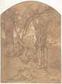 Trees in a Forest, Edouard Bertin (French, Paris 1797–1871 Paris), Black chalk, heightened with white