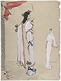 Design for a Full-length White Evening Dress, Shown in Two Views, Christian Bérard (French, Paris 1902–1949 Paris), Brush and ink and watercolor on gray wove paper