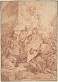 Adoration of the Shepherds, Nicolas Bertin (French, Paris 1668–1736 Paris), Red chalk, brush and red wash