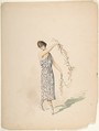 Costume Design for a Maiden Draped in White, Charles Bianchini (French, Lyons 1860–1905 Paris), Pen and black ink with watercolor