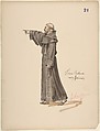 Brother Richard, a Franciscan Monk; costume design for Jeanne d'Arc by the Paris Opera Company, 1897, Charles Bianchini (French, Lyons 1860–1905 Paris), Pen and black ink, brush and brown wash