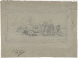 Landscape with Cattle, Rosa Bonheur (French, Bordeaux 1822–1899 Thomery), Graphite on blue paper faded to gray