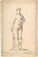 Study of a Female Figure (Venus), François Boitard (French, ca. 1670–ca. 1715), Pen and black ink.  Framing lines in pen and black ink.