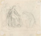 Book illustration: Knight and Monk, John William Wright (British, London 1802–1848 London), Pen and brown ink, brush and brown wash, over graphite