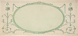 Design for a Mirror in the Form of a Horizontal Oval, Elevation, James Wyatt  British, Pen and ink, brush and wash, watercolor