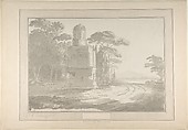 Italian Landscape with a Tomb, Sir George Howland Beaumont  British, Brush and gray wash, over black chalk