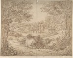 Ancient buildings next to water in the woods (recto); A variation of the same landscape in reverse (verso), Robert Adam  British, Scottish, Pen and brown ink, over graphite (recto); pen and brown ink (verso)