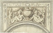 Design for Over Door, Guillaume Boichot (French, Chalon-sur-Soâne 1735–1814 Paris), Pen and brown ink, brush and gray wash, over graphite