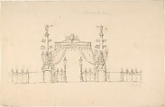 Design for Temporary Festival Pavillion at the Barrier du Maine, Charles de Blonde (French), Pen and black ink, graphite underdrawing