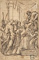 Christ Before Pilate, Thomas Blanchet (French, Paris 1614–1689 Lyon), Pen and brown ink, brush and gray wash, over black chalk underdrawing, squared in red chalk