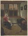 A Woman Reading, after Pieter Janssens Elinga, François Bonvin (French, Paris 1817–1888 Saint-Germain-en-Laye), Watercolor and gouache