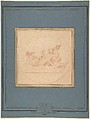 Design for a Token: Galères, 1740, Edme Bouchardon (French, Chaumont 1698–1762 Paris), Red chalk; red chalk wash surrounding design.