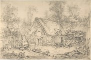 A Cottage, Imitator of François Boucher (French, Paris 1703–1770 Paris), Black chalk