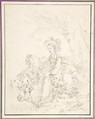 Peasant Girl Riding an Ox with Companions, François Boucher (French, Paris 1703–1770 Paris), Black chalk