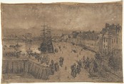 The Port, Trouville, Eugène Boudin (French, Honfleur 1824–1898 Deauville), Black chalk and charcoal, heightened with white and reddish crayon
