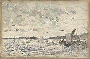 Harbor, Brest, Eugène Boudin (French, Honfleur 1824–1898 Deauville), Watercolor and gouache, over black chalk. Lined